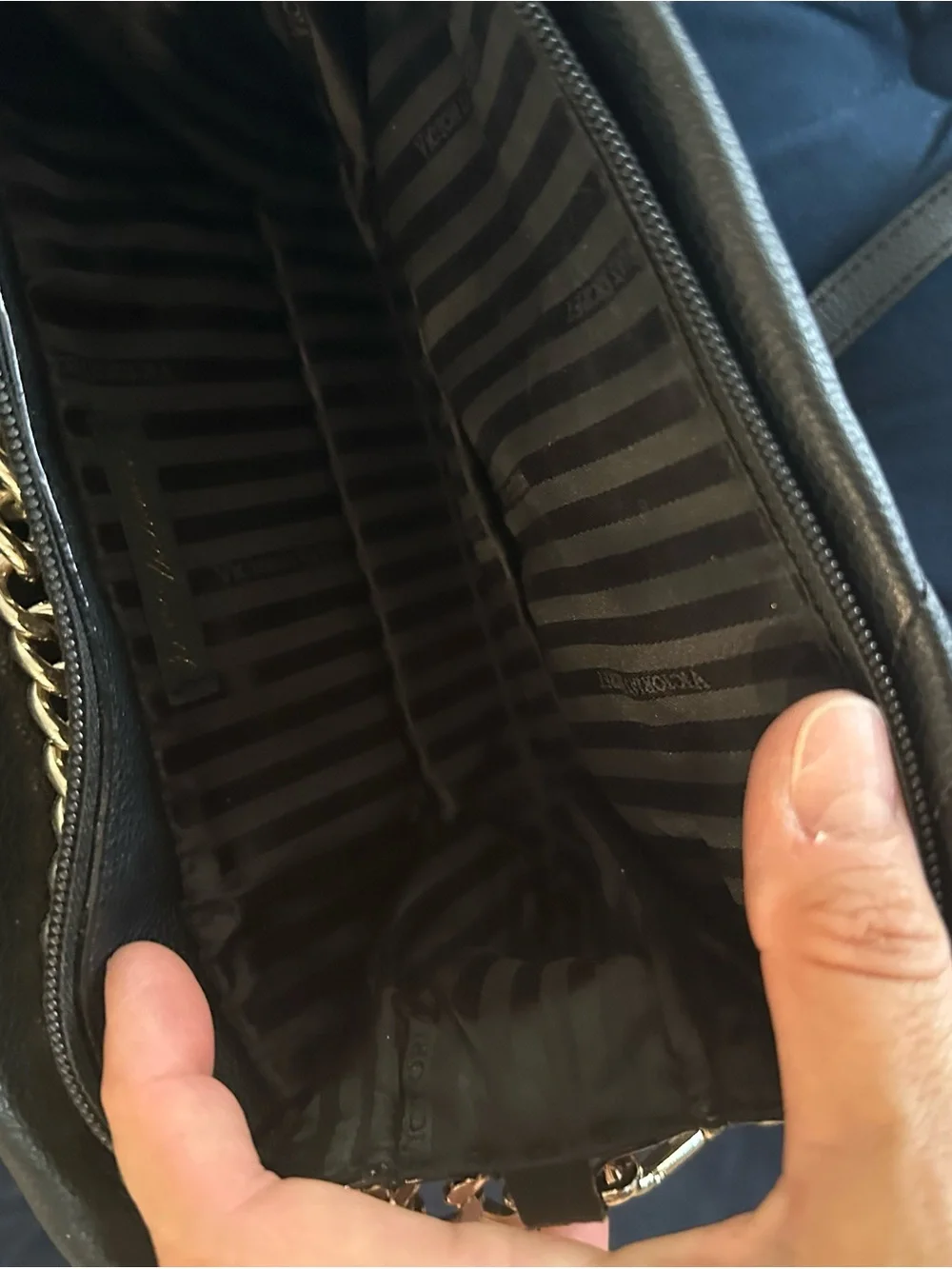 Victoria's Secret Black Quilted Crossbody with Gold Chain